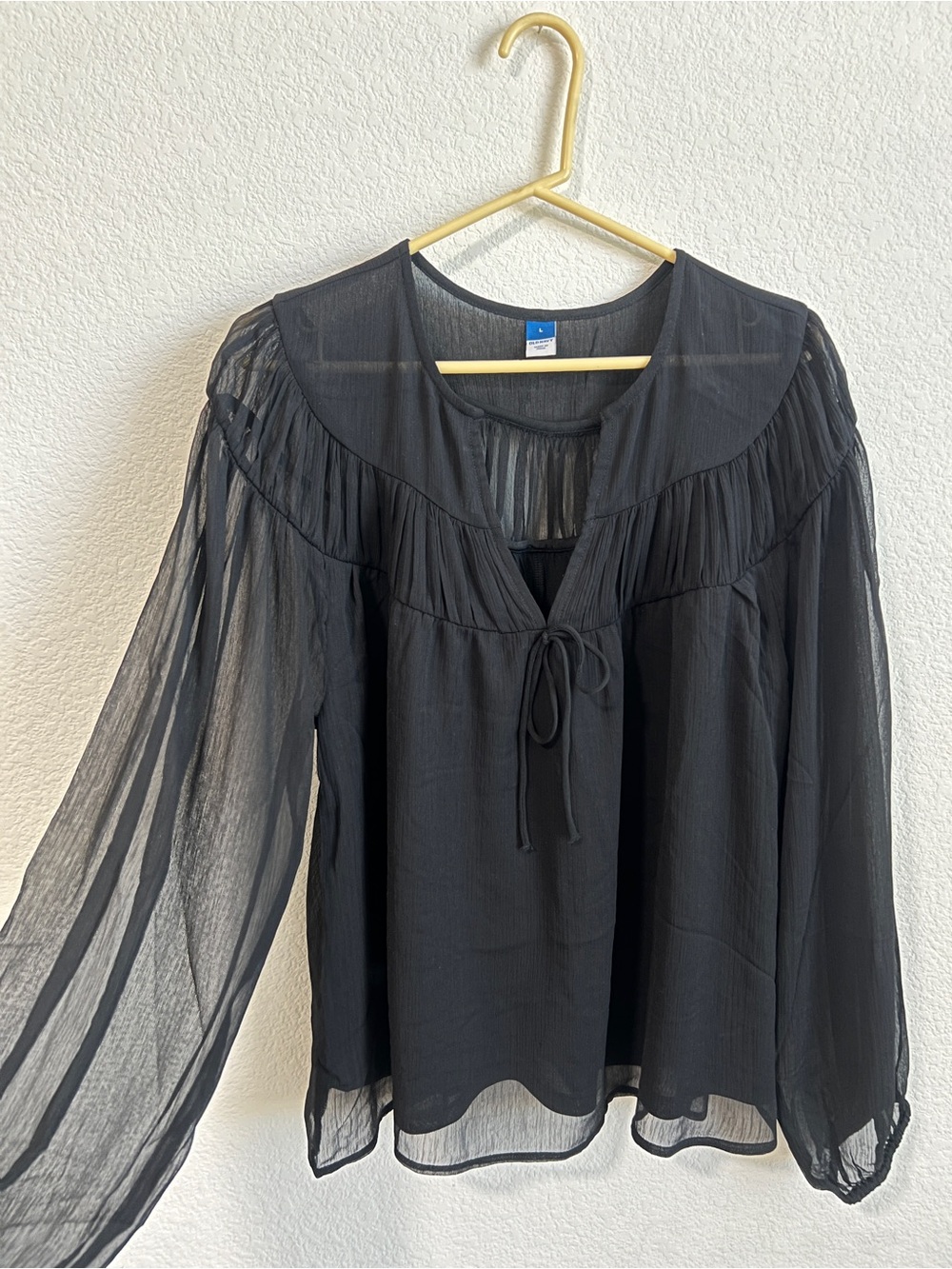Old Navy Sheer Black Long-Sleeve Peasant Blouse
